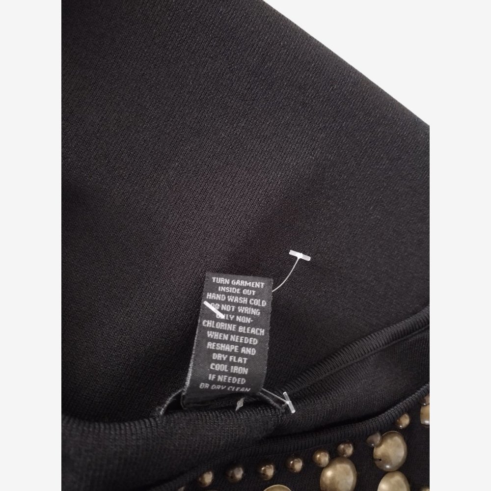 Grace Black Boat Neck Long Sleeved Beaded Fitted Stretch Knit Mini Dress - Picture 11 of 11